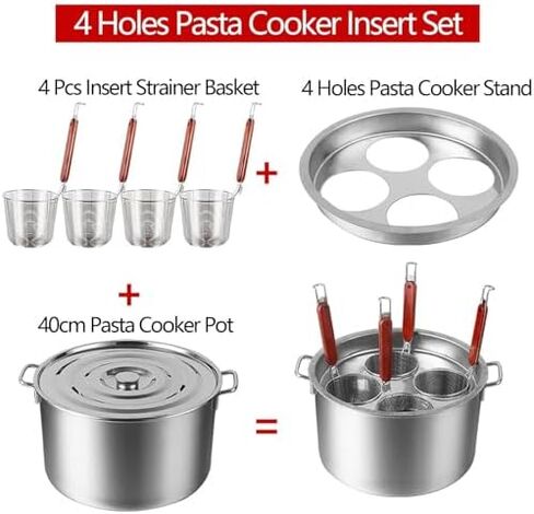 Pasta Cooker Insert Set with Strainer & Colander - Divider for Effortless Cooking, Perfect for Home & Restaurant Meal Prep, Durable Kitchen Essential in Saudi Arabia