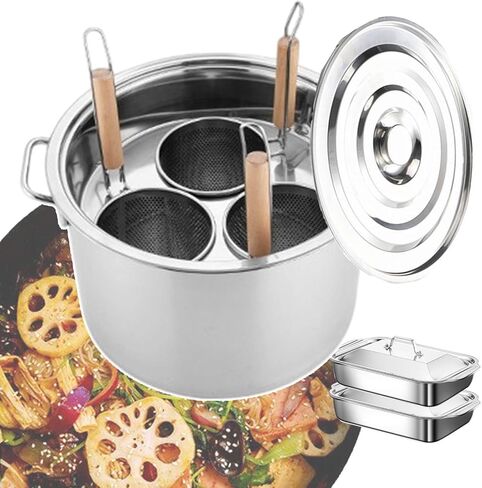 Commercial Pasta Cooker Set, Stainless Steel Spaghetti Noodle Pot with Strainer Basket, 2 Baking Trays, Stock Pot, Divider, Hanging Lid for Induction, Gas & Electric Stoves in Kuwait