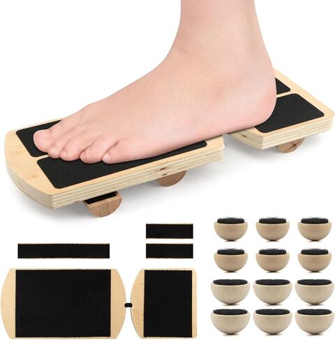 لوح توازن الكاحل، مدرب تقوية القدم مع 12 قطعة من الكرات - سعة قصوى 300 رطل، تعديل إمالة 18-30 درجة، لوح تمايل خشبي غير قابل للانزلاق للتدريب على ثبات الكاحل والقلب in Kuwait