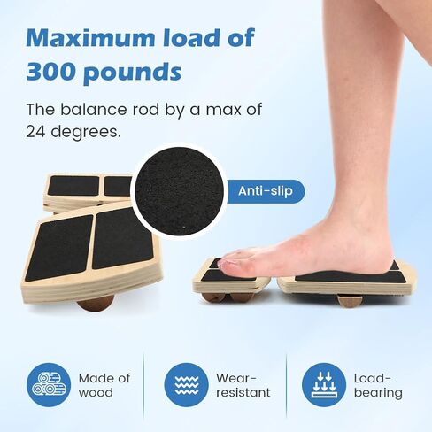 لوح توازن الكاحل، مدرب تقوية القدم مع 12 قطعة من الكرات - سعة قصوى 300 رطل، تعديل إمالة 18-30 درجة، لوح تمايل خشبي غير قابل للانزلاق للتدريب على ثبات الكاحل والقلب in Kuwait