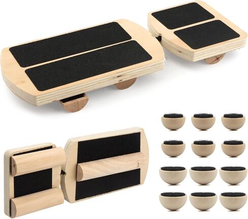 لوح توازن الكاحل، مدرب تقوية القدم مع 12 قطعة من الكرات - سعة قصوى 300 رطل، تعديل إمالة 18-30 درجة، لوح تمايل خشبي غير قابل للانزلاق للتدريب على ثبات الكاحل والقلب in Kuwait