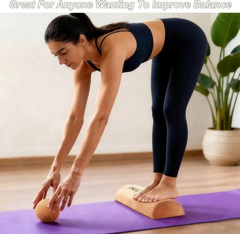 Balance Board, Premium Cork 4-in-1 Foot & Ankle Strengthener Kit, Balance Trainer with Massage Roller & Ball, Resistance Bands for Enhance Mobility, Improve Foot Function, Prevent Falls in Kuwait