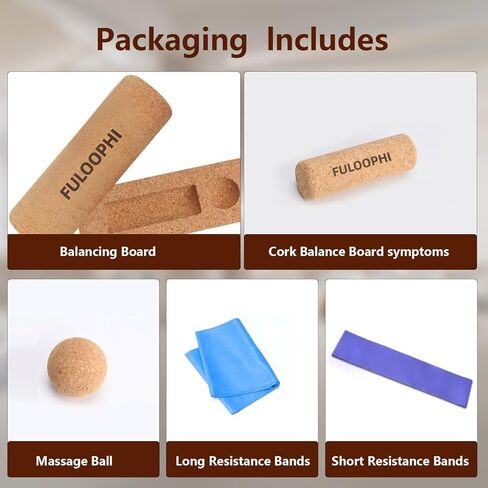 Balance Board, Premium Cork 4-in-1 Foot & Ankle Strengthener Kit, Balance Trainer with Massage Roller & Ball, Resistance Bands for Enhance Mobility, Improve Foot Function, Prevent Falls in Kuwait