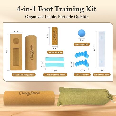 CuttySark Balance Board 6-in-1 Foot & Ankle Strengthener Kit, Premium Natural Cork Balance Trainer With Massage Roller&Ball，Toe Resistance Band ，Toe braces，Yoga Resistance Band，Storage Bag，Improve Foot Function,Boost Stability&Mobility in Saudi Arabia
