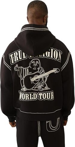 True Religion Men’s Super QT Cinched Zip Up Hoodie | Premium Active Top with Logo Detailing and Full Zip in Saudi Arabia