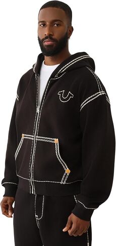 True Religion Men’s Super QT Cinched Zip Up Hoodie | Premium Active Top with Logo Detailing and Full Zip in Saudi Arabia