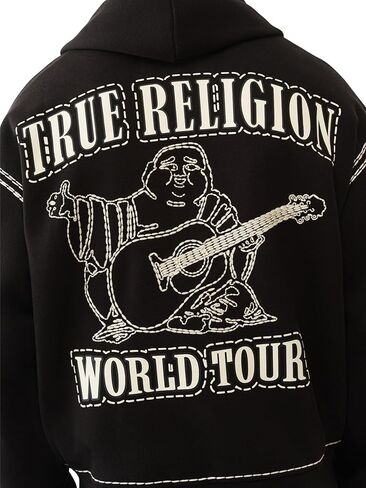 True Religion Men’s Super QT Cinched Zip Up Hoodie | Premium Active Top with Logo Detailing and Full Zip in Saudi Arabia