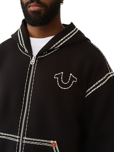 True Religion Men’s Super QT Cinched Zip Up Hoodie | Premium Active Top with Logo Detailing and Full Zip in Saudi Arabia