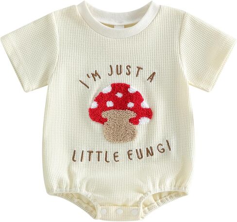 Newborn Girl Boy Mushroom Romper Shirts Infant Baby Summer Clothes Letter Embroidery Short Sleeve Bodysuit Tops in Kuwait