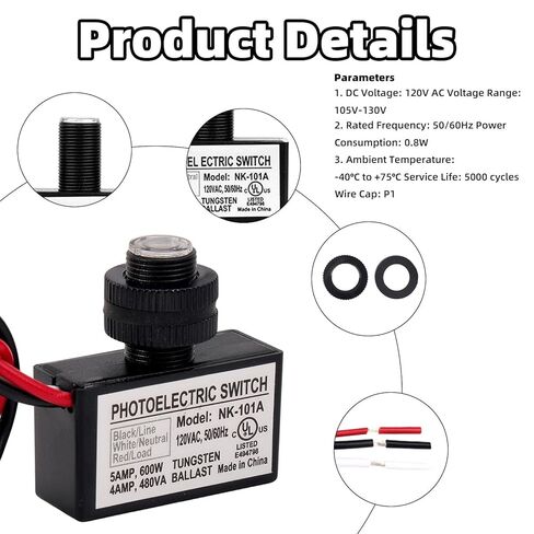 2pcs 105V-130V AC Photocell Sensor, Waterproof Dusk to Dawn Light Control Switch Sensor with Wire Connectors for Outdoor Lighting Photoelectric in Saudi Arabia
