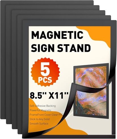 Uniclife 5 Pack Magnetic Sign Holder 8.5" x 11" Self-Adhesive Magnetic Picture Frame Wall Mounted Display Frame for Home Office Store Poster Document Holder for Wall Door Glass Window Refrigerator in Saudi Arabia