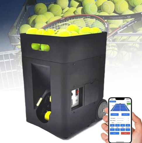 Tennis Ball Machine, Portable Tennis Ball Machine, Three-Position Adjustable Pull Rod, Dual-Mode Control, Remote Control and Mobile Phone Control, Powered by Battery in Saudi Arabia