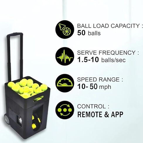 Tennis Ball Machine, Portable Tennis Ball Machine, Three-Position Adjustable Pull Rod, Dual-Mode Control, Remote Control and Mobile Phone Control, Powered by Battery in Saudi Arabia