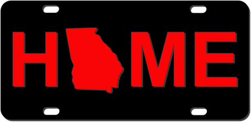 شعار ولاية جورجيا الرئيسية باللون الأسود على لوحة ترخيص حمراء، علامة سيارة سميكة مصنوعة من الألومنيوم المركب عالي الدقة in Kuwait