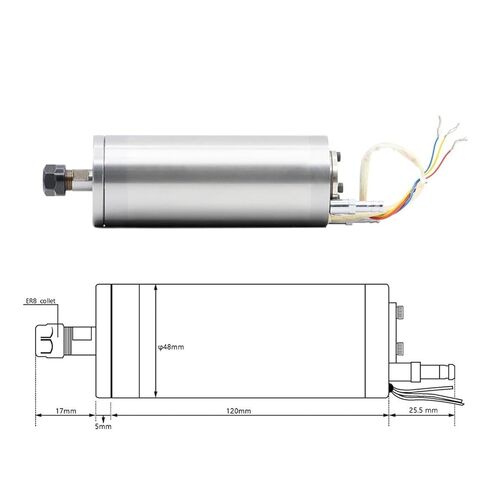 Water-Cooled Spindle Motor 75v 300w ER8 0-60000rpm 1000Hz 48 * 130mm in Kuwait