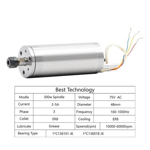 Water-Cooled Spindle Motor 75v 300w ER8 0-60000rpm 1000Hz 48 * 130mm in Kuwait