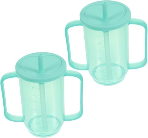 2pcs Nursing Cup for Bedridden Patients Spill Adult Sippy Cup with Lid and Straw Easy Clean Handles for Elderly Care Comfortable Drinking Mug for Disabled Individuals in Saudi Arabia
