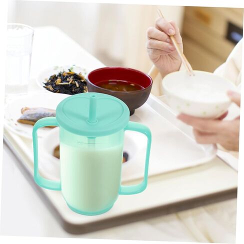 2pcs Nursing Cup for Bedridden Patients Spill Adult Sippy Cup with Lid and Straw Easy Clean Handles for Elderly Care Comfortable Drinking Mug for Disabled Individuals in Saudi Arabia