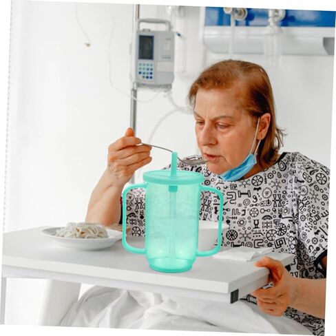 2pcs Nursing Cup for Bedridden Patients Spill Adult Sippy Cup with Lid and Straw Easy Clean Handles for Elderly Care Comfortable Drinking Mug for Disabled Individuals in Saudi Arabia