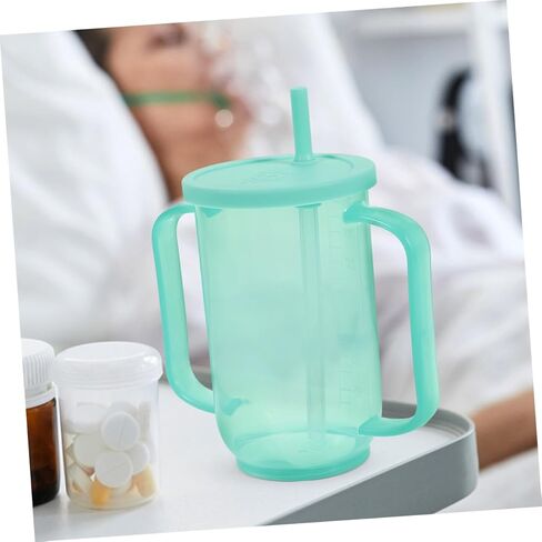 2pcs Nursing Cup for Bedridden Patients Spill Adult Sippy Cup with Lid and Straw Easy Clean Handles for Elderly Care Comfortable Drinking Mug for Disabled Individuals in Saudi Arabia