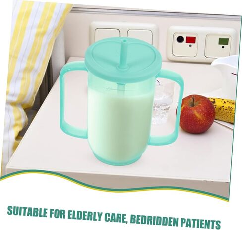2pcs Nursing Cup for Bedridden Patients Spill Adult Sippy Cup with Lid and Straw Easy Clean Handles for Elderly Care Comfortable Drinking Mug for Disabled Individuals in Saudi Arabia