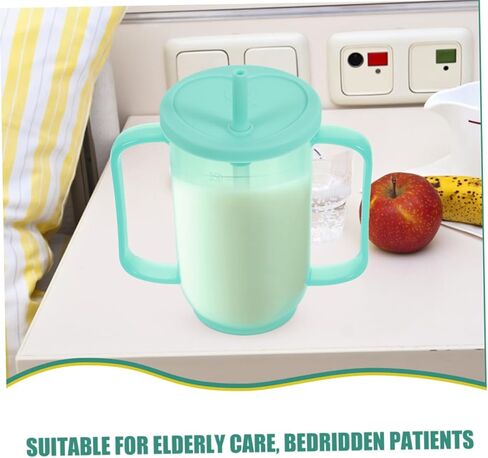 Zerodeko 2pcs Spill Elderly Care Cup with Lid and Straw Lightweight Drinking Mug for Disabled Adults for Hospital Use Easy Clean Design Dual Handle Liquid Diet Feeding Mug in Saudi Arabia