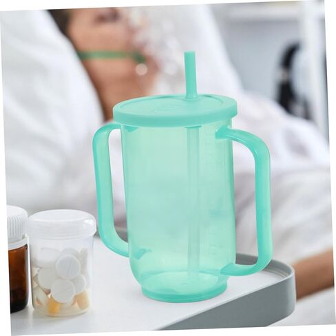 Zerodeko 2pcs Spill Elderly Care Cup with Lid and Straw Lightweight Drinking Mug for Disabled Adults for Hospital Use Easy Clean Design Dual Handle Liquid Diet Feeding Mug in Saudi Arabia