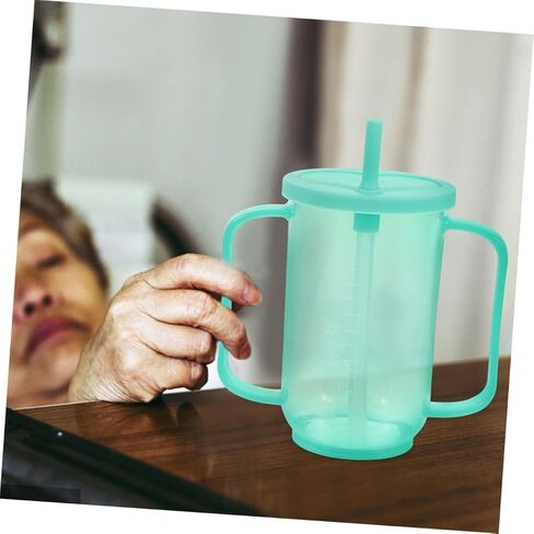 Zerodeko 2pcs Spill Elderly Care Cup with Lid and Straw Lightweight Drinking Mug for Disabled Adults for Hospital Use Easy Clean Design Dual Handle Liquid Diet Feeding Mug in Saudi Arabia
