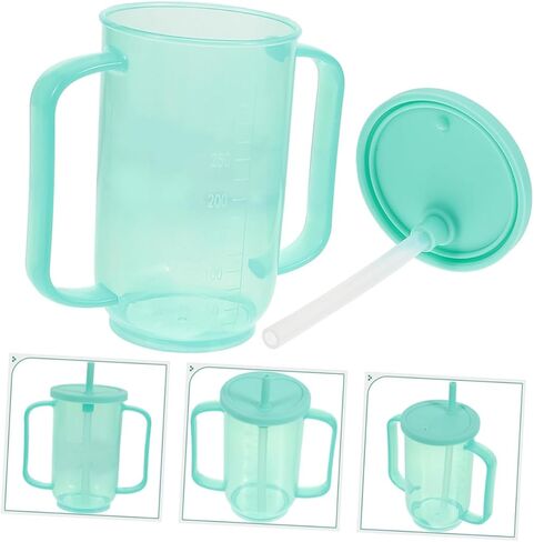 Zerodeko 2pcs Spill Elderly Care Cup with Lid and Straw Lightweight Drinking Mug for Disabled Adults for Hospital Use Easy Clean Design Dual Handle Liquid Diet Feeding Mug in Saudi Arabia