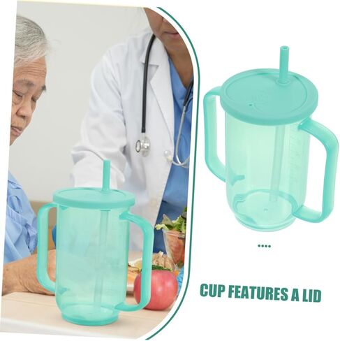 Zerodeko 2pcs Spill Elderly Care Cup with Lid and Straw Lightweight Drinking Mug for Disabled Adults for Hospital Use Easy Clean Design Dual Handle Liquid Diet Feeding Mug in Saudi Arabia