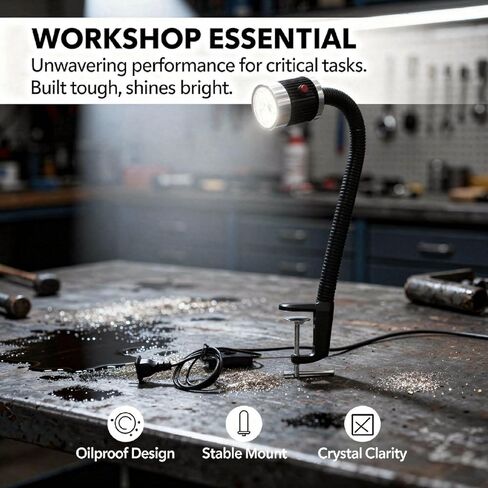 7.1 in 220V Industrial Work Lamp, 9W Led Gooseneck Light with Metal Clamp, Waterproof and Oilproof, for Machine Tools in Saudi Arabia