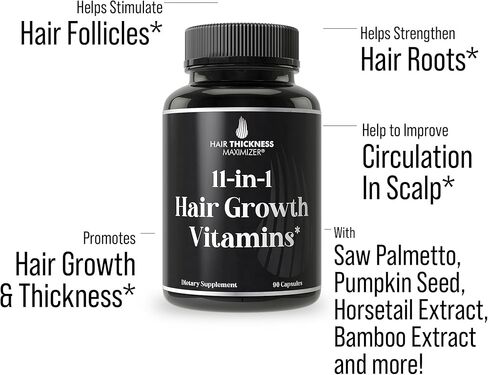 11-in-1 Vegan Hair Growth Vitamins for Thinning & Brittle Hair – Advanced Vitamin Complex with 5000mcg Biotin, Pumpkin Seed, Zinc. Supports Thicker, Healthier-Looking Scalp for Women & Men in Kuwait