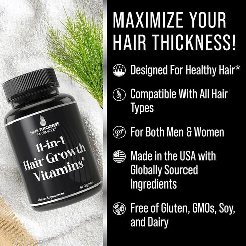 11-in-1 Vegan Hair Growth Vitamins for Thinning & Brittle Hair – Advanced Vitamin Complex with 5000mcg Biotin, Pumpkin Seed, Zinc. Supports Thicker, Healthier-Looking Scalp for Women & Men in Kuwait