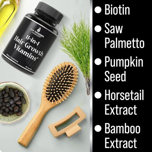 11-in-1 Vegan Hair Growth Vitamins for Thinning & Brittle Hair – Advanced Vitamin Complex with 5000mcg Biotin, Pumpkin Seed, Zinc. Supports Thicker, Healthier-Looking Scalp for Women & Men in Kuwait