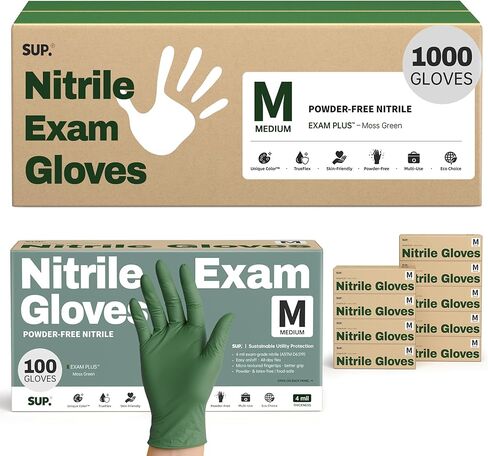 SUP Nitrile Exam Gloves, Powder-Free Latex-Free Food Non-Sterile Safe Cooking Cleaning Disposable Medical Glove, Green 1000Ct in Kuwait