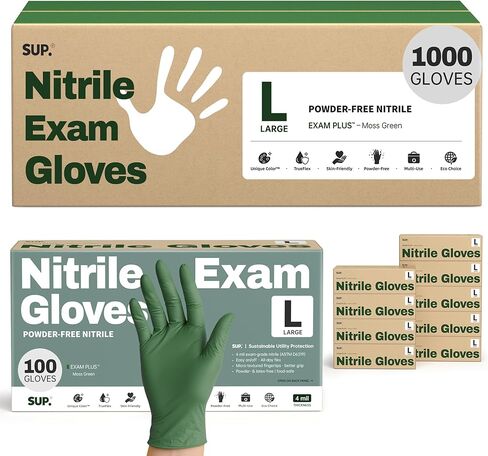 SUP Nitrile Exam Gloves, Powder-Free Latex-Free Food Non-Sterile Safe Cooking Cleaning Disposable Medical Glove, Green 1000Ct in Saudi Arabia