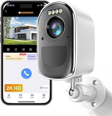 كاميرات الأمان المنزلية اللاسلكية في الهواء الطلق مع اكتشاف الحركة ، رؤية ليلية 2K خارج الكاميرا لدعم الأمن المنزلي SD/Cloud Storage ، وكاميرات أمان WiFi التي تديرها بطارية الشاشة الداخلية في الهواء الطلق in Kuwait