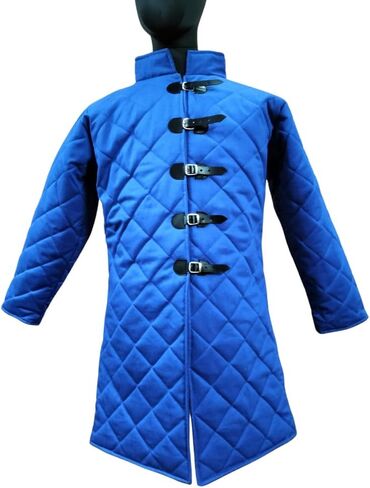 معطف تنكري بأكمام طويلة مبطن من القطن السميك من القرون الوسطى - سترة فايكنغ لإعادة تمثيل LARP للحفلات التنكرية، الهالوين (أزرق، 2XL) in Kuwait