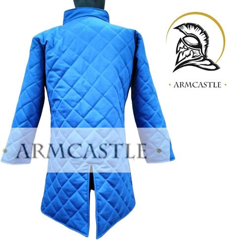 معطف تنكري بأكمام طويلة مبطن من القطن السميك من القرون الوسطى - سترة فايكنغ لإعادة تمثيل LARP للحفلات التنكرية، الهالوين (أزرق، 2XL) in Kuwait