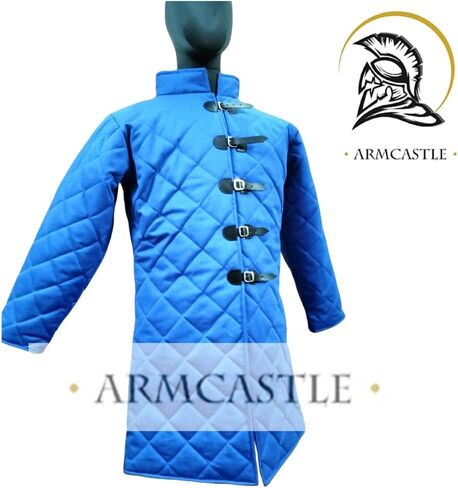 معطف تنكري بأكمام طويلة مبطن من القطن السميك من القرون الوسطى - سترة فايكنغ لإعادة تمثيل LARP للحفلات التنكرية، الهالوين (أزرق، 2XL) in Kuwait