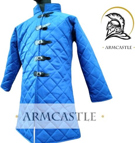 معطف تنكري بأكمام طويلة مبطن من القطن السميك من القرون الوسطى - سترة فايكنغ لإعادة تمثيل LARP للحفلات التنكرية، الهالوين (أزرق، 2XL) in Kuwait