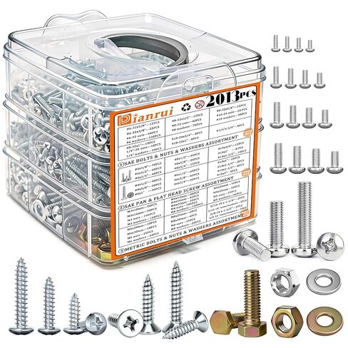 Dianrui 2013 PCS Metric & SAE Nuts and Bolts Assortment Kit, Phillips Pan Head & Flat Head Screws, Grade 8.8 Metric Hex Bolt Set and Assorted Nuts Bolts Washers (3 Trays) in Saudi Arabia