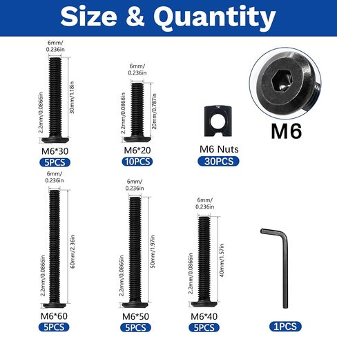 30 Set M6x20/30/40/50/60mm Crib Screws Replacement Set,Bed Frame Bolts and Nuts Kit,Hex Socket Cap Furniture Screws & Barrel Nuts for Beds Furniture Headboards Crib Hardware Replacement Kit, Wrench in Saudi Arabia