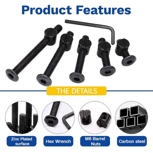 30 Set M6x20/30/40/50/60mm Crib Screws Replacement Set,Bed Frame Bolts and Nuts Kit,Hex Socket Cap Furniture Screws & Barrel Nuts for Beds Furniture Headboards Crib Hardware Replacement Kit, Wrench in Saudi Arabia