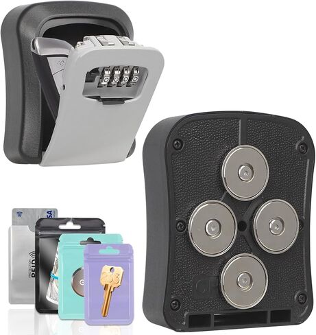 Magnetic Key Box for Under Car Hide a Key, Resettable Combination Lock with 4 Strong Magnets, Waterproof Secure Outdoor Magnetic Holder for Car Truck Van and Spare House Keys in Kuwait
