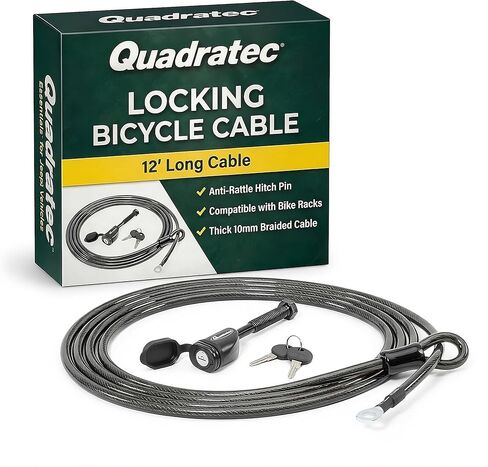 Quadratec 12' Locking Bike Cable with Threaded Hitch Pin Lock - Lock Set for Hitch Mount Bike Racks - Secures Bicycle Rack to Vehicle - Prevents Theft - Includes 2 Keys - Lock Your Bikes to Vehicle in Saudi Arabia