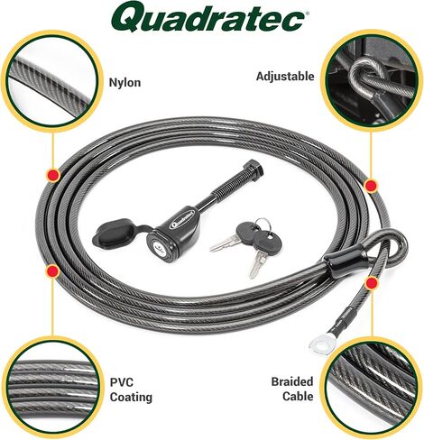 Quadratec 12' Locking Bike Cable with Threaded Hitch Pin Lock - Lock Set for Hitch Mount Bike Racks - Secures Bicycle Rack to Vehicle - Prevents Theft - Includes 2 Keys - Lock Your Bikes to Vehicle in Saudi Arabia