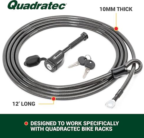 Quadratec 12' Locking Bike Cable with Threaded Hitch Pin Lock - Lock Set for Hitch Mount Bike Racks - Secures Bicycle Rack to Vehicle - Prevents Theft - Includes 2 Keys - Lock Your Bikes to Vehicle in Saudi Arabia
