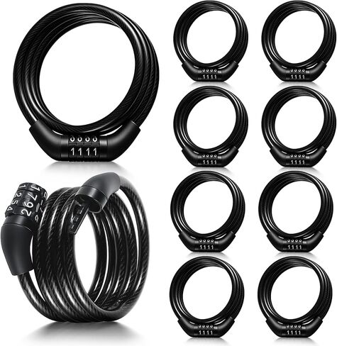 10 Pcs Bike Lock Cable with Combination, 3.6 Feet Anti Theft Bike Cable Locks High Security 4 Digit Combination Bicycle Lock for Bike Scooter Fence Gate Toolbox, Black in Saudi Arabia