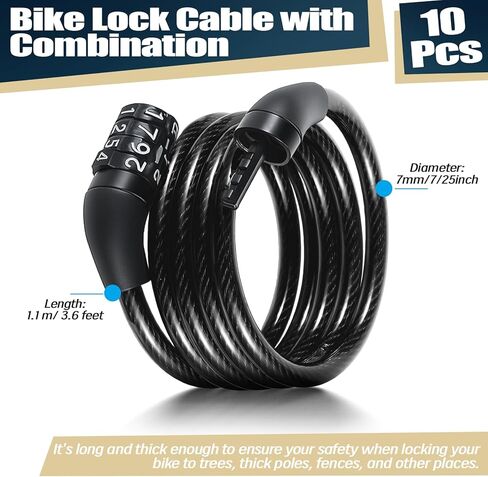 10 Pcs Bike Lock Cable with Combination, 3.6 Feet Anti Theft Bike Cable Locks High Security 4 Digit Combination Bicycle Lock for Bike Scooter Fence Gate Toolbox, Black in Saudi Arabia